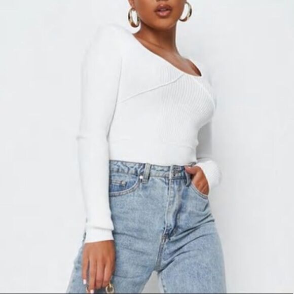 NWT Missguided Recycled Cupped Scoop Front Bodysuit in White Size 6 - Picture 3 of 7